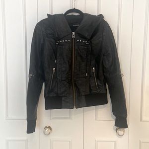 Genuine Leather bomber hooded coat